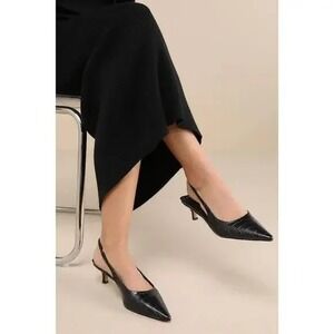 Lulus Boden Black Croc-embossed Kitten Heel Slingback Pumps - Size 9